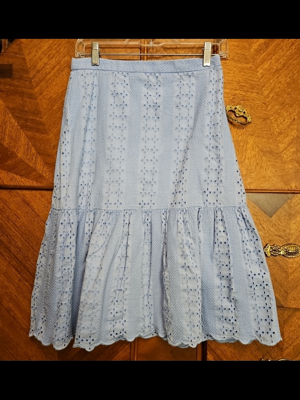 J Crew Size 6 Light Blue Eyelet Tiered Skirt - Women